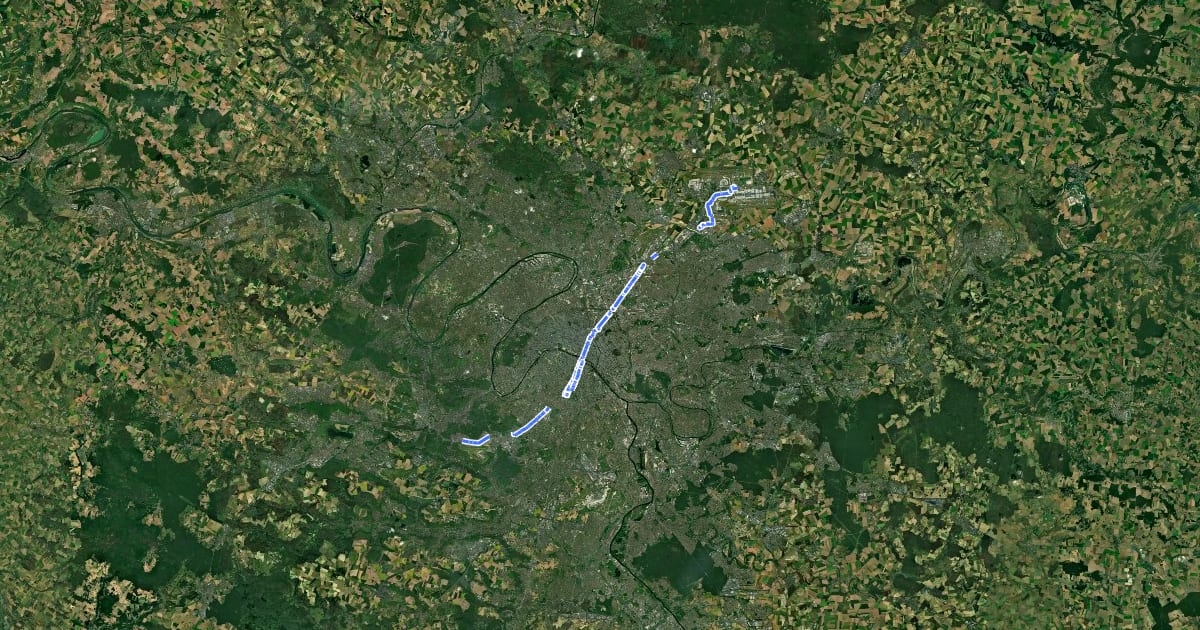 Маршрут VIF V2 Aéroport CDG - Vélizy-Villacoublay V на спутниковом снимке