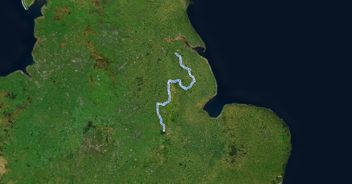 Маршрут Viking Way (Barnetby to Whitwell) на спутниковом снимке