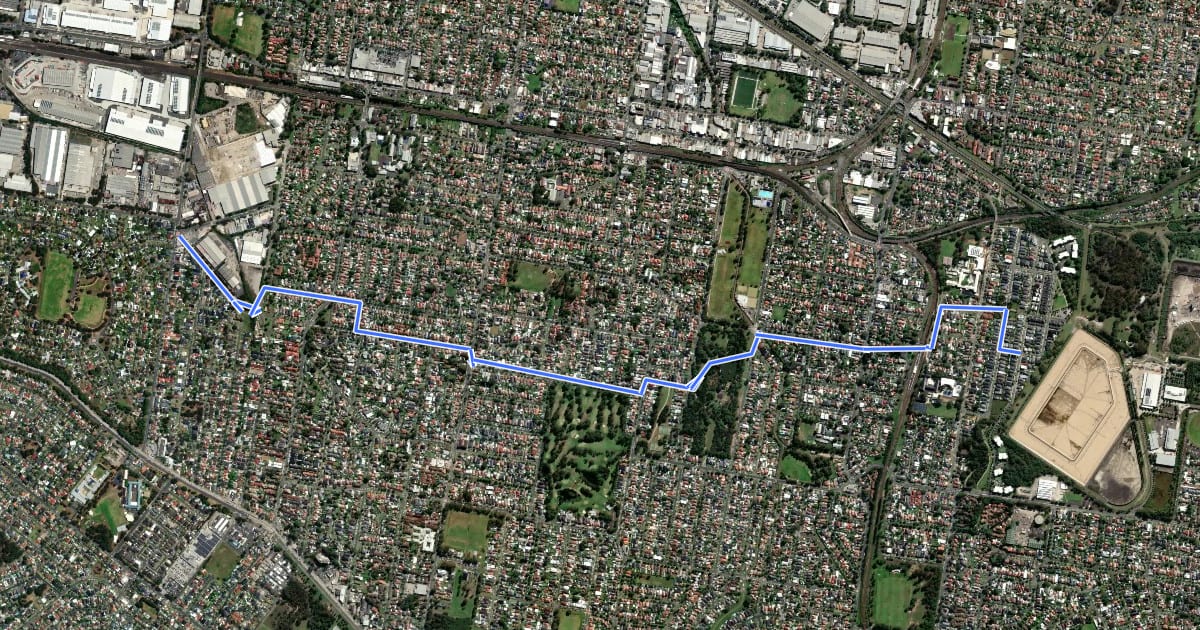 Маршрут Villawood - Potts Hill на спутниковом снимке