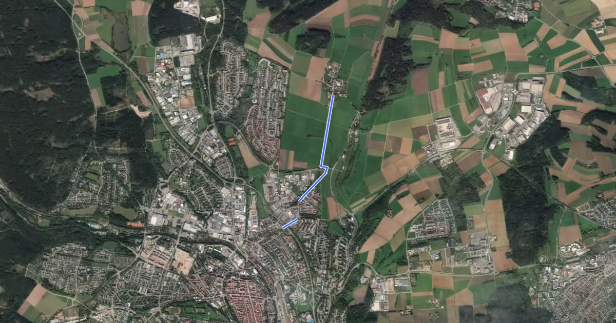Маршрут Villingen - Nordstetten на спутниковом снимке