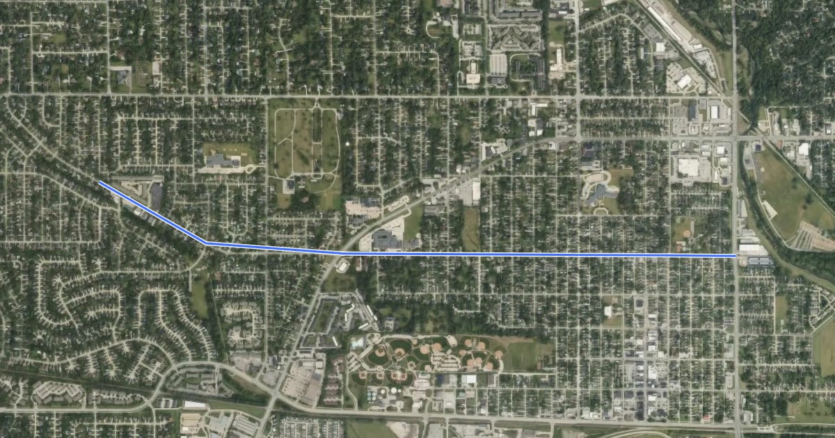 Маршрут Vine Street Bicycle Lanes на спутниковом снимке