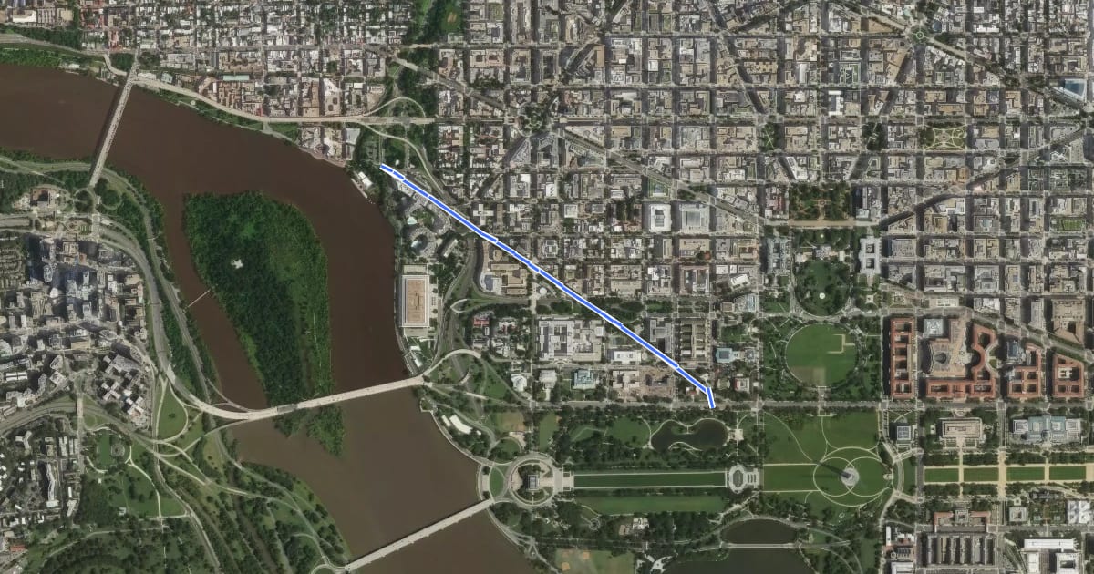 Маршрут Virginia Avenue Northwest на спутниковом снимке