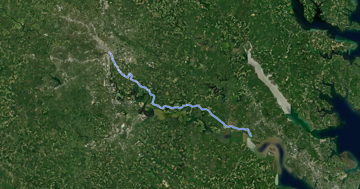 Маршрут Virginia Capital Trail на спутниковом снимке
