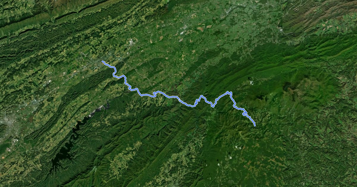 Маршрут Virginia Creeper Trail на спутниковом снимке