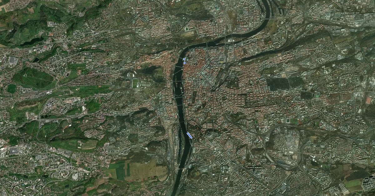 Маршрут Vltava, pravobřežní trasa (návrh) на спутниковом снимке