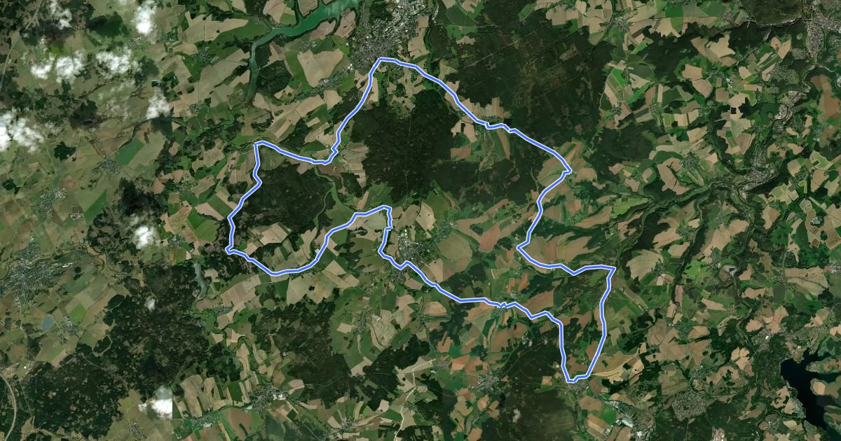 Маршрут Vogtland-Ferienland-Route на спутниковом снимке