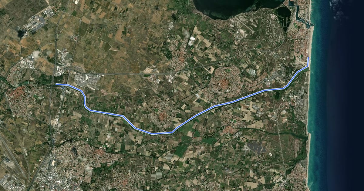 Маршрут Voie Verte de l'Agly на спутниковом снимке