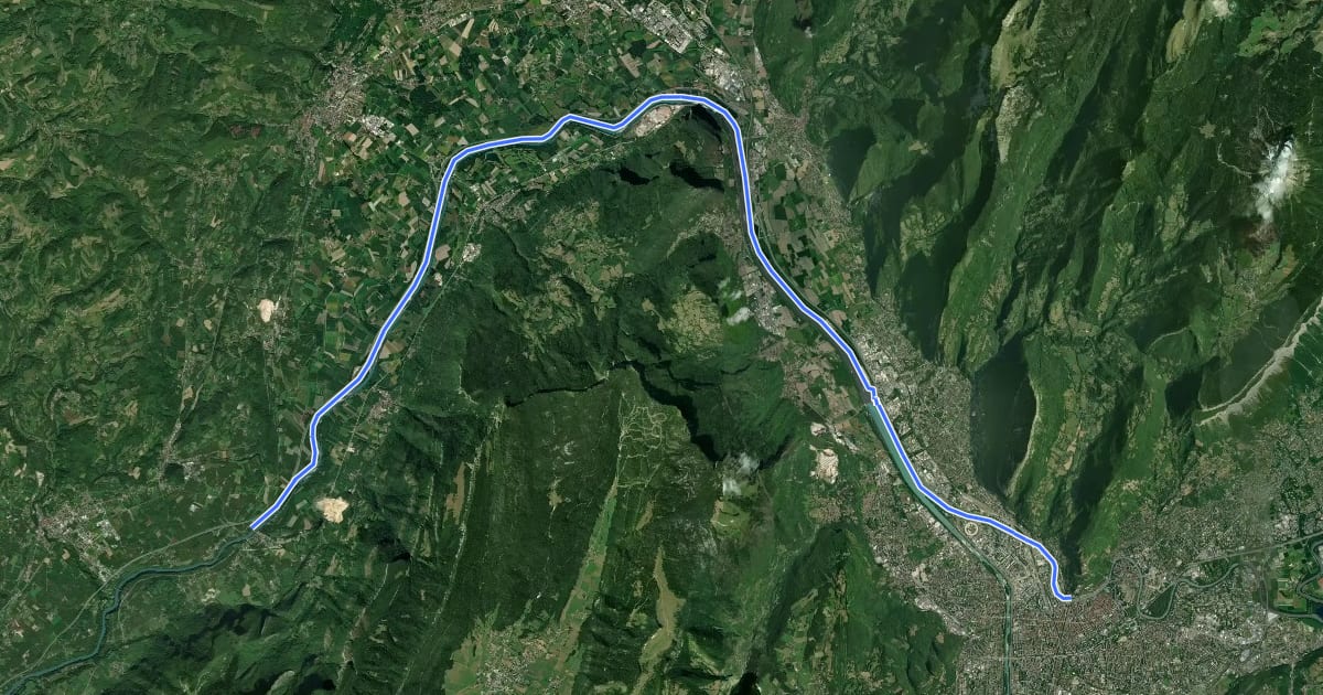 Маршрут Voie Verte de la digue de l'Isère en amont de Grenoble на спутниковом снимке