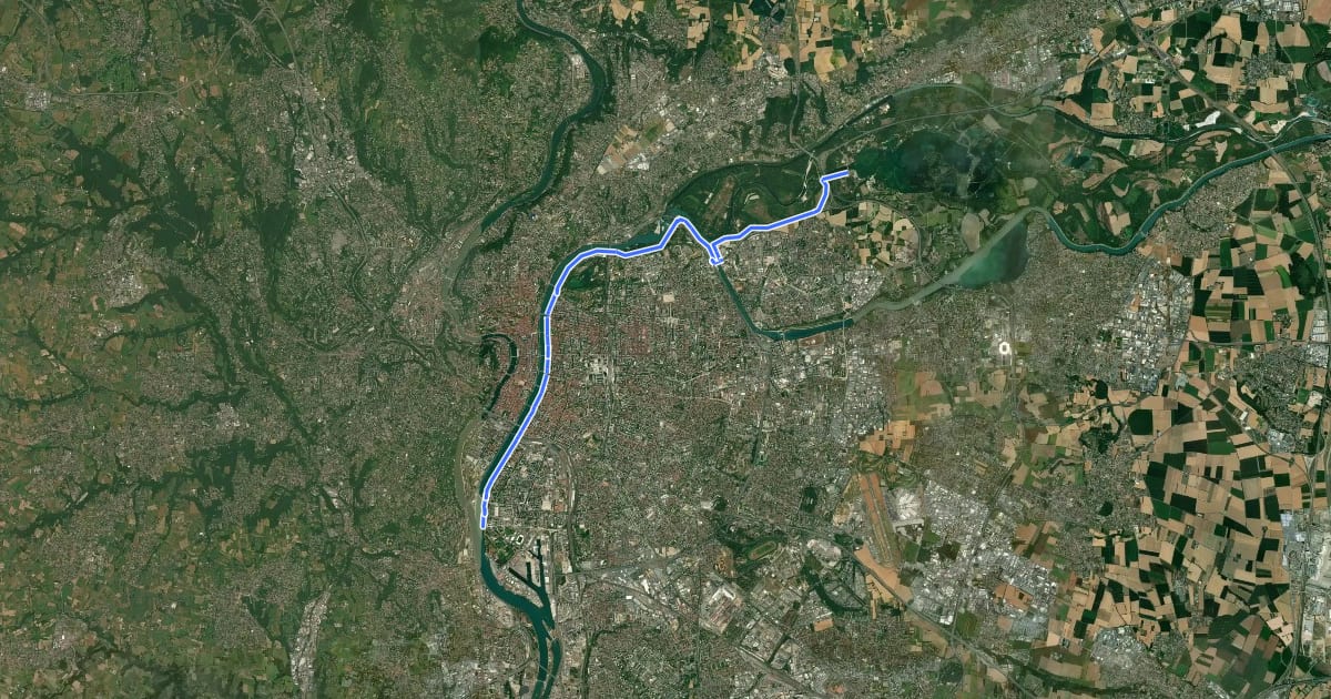 Маршрут Voie Verte des Berges du Rhône à Lyon на спутниковом снимке