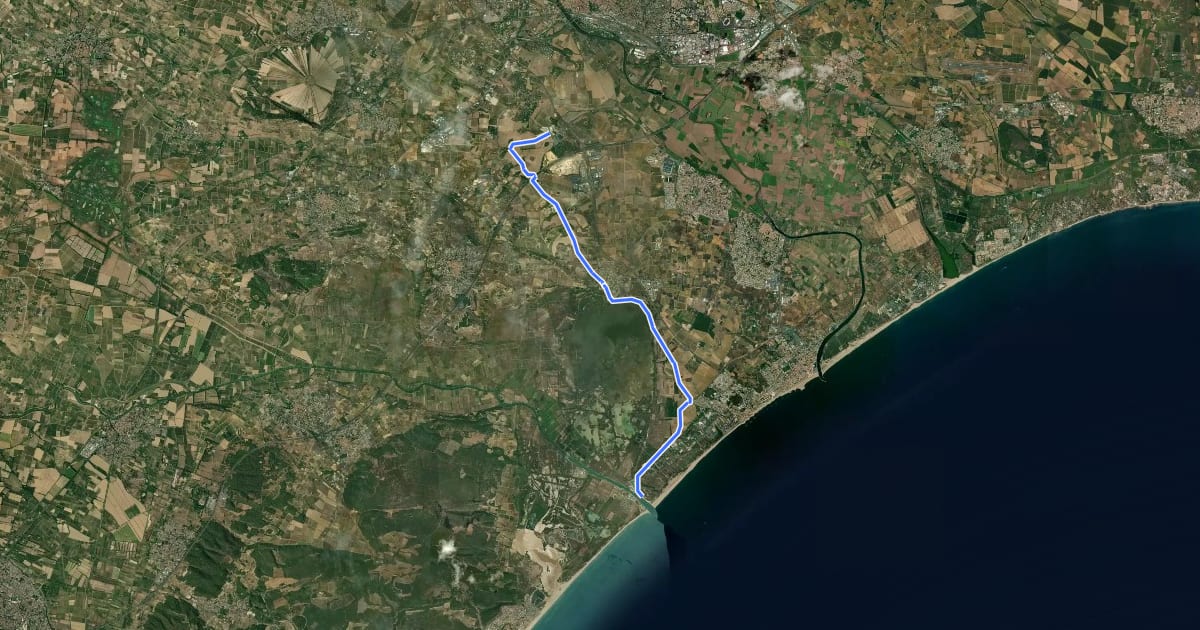 Маршрут Voie Verte Domaine de Bayssan Vendres Plage на спутниковом снимке