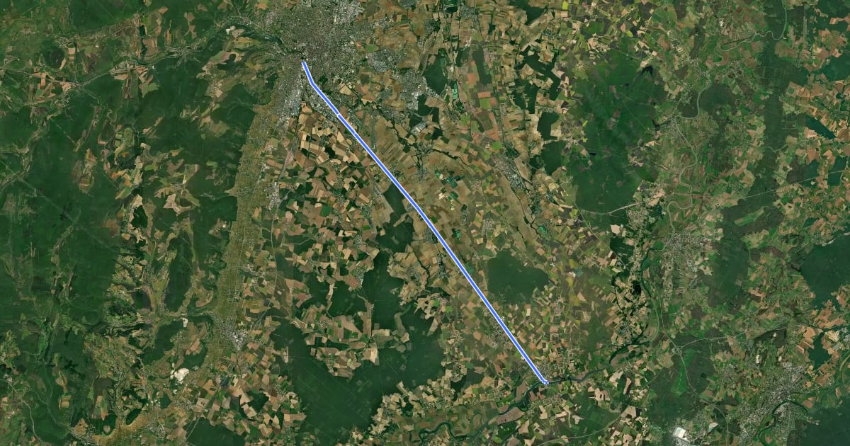 Маршрут Voie Verte du canal de Bourgogne, de Dijon à Saint-Jean de Losne на спутниковом снимке