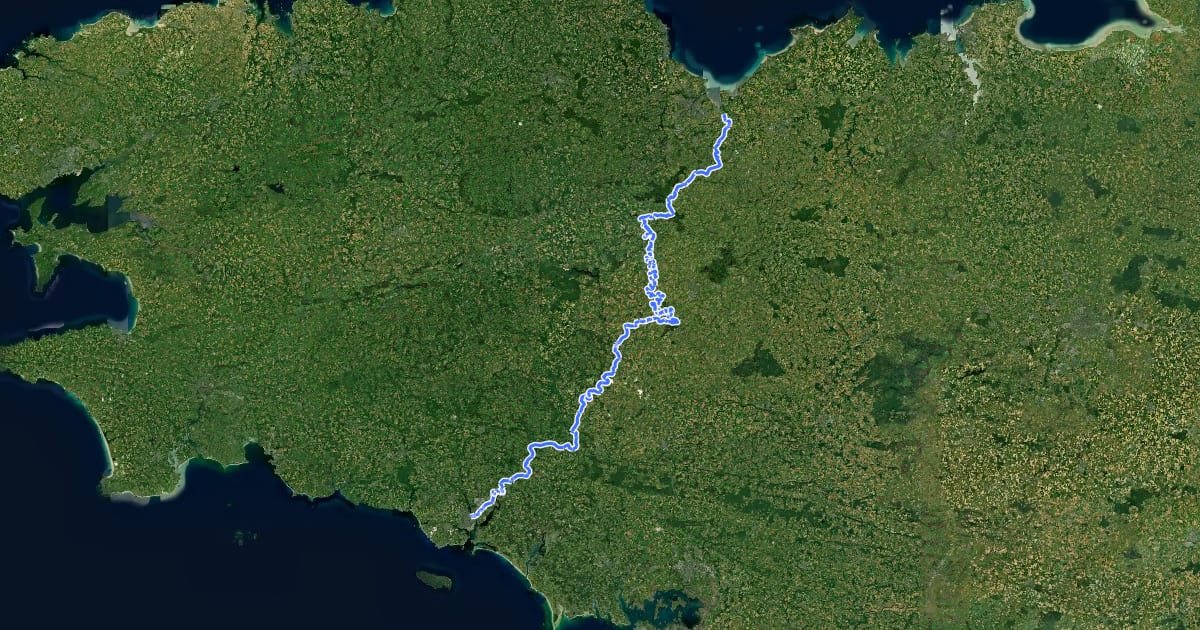 Маршрут Voie verte Saint-Brieuc - Lorient на спутниковом снимке