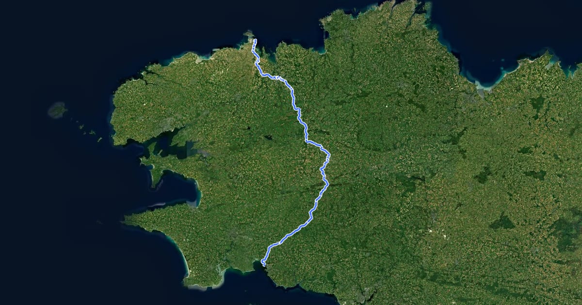 Маршрут Voie Verte V7 - Roscoff - Concarneau на спутниковом снимке