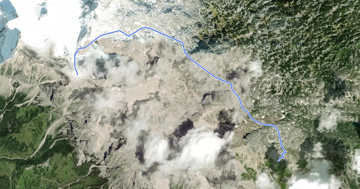 Маршрут Vom Gletscher zum Wein (Südroute) Etappe 1 на спутниковом снимке