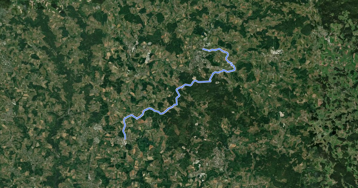 Маршрут Von Waldkirchen nach Büchlberg на спутниковом снимке