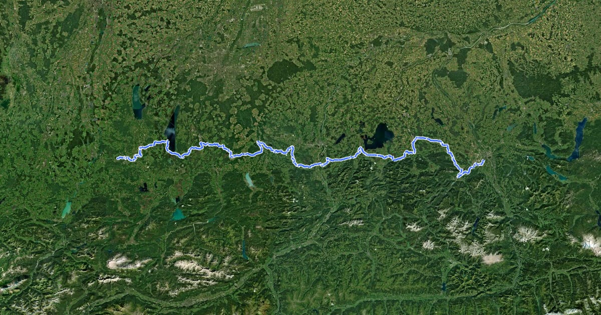 Маршрут Voralpiner Jakobsweg на спутниковом снимке