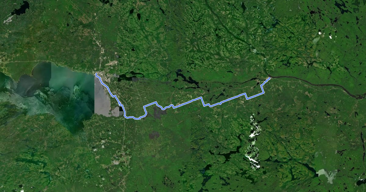 Маршрут Voyageur Cycling Route на спутниковом снимке