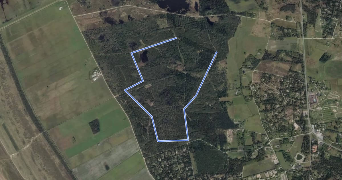 Маршрут Vråby Plantage - gul rute на спутниковом снимке