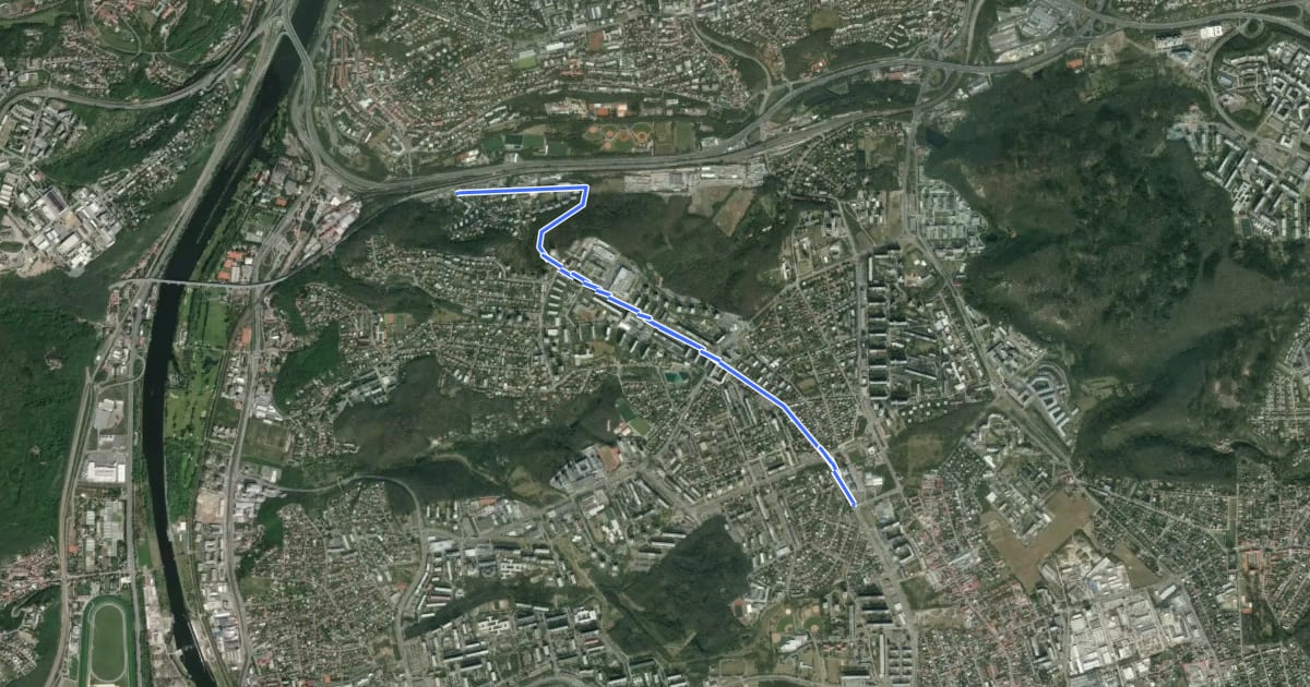 Маршрут Vrbova - Novodvorská, practical route Prahou na kole, celoměstský systém A 403 část на спутниковом снимке