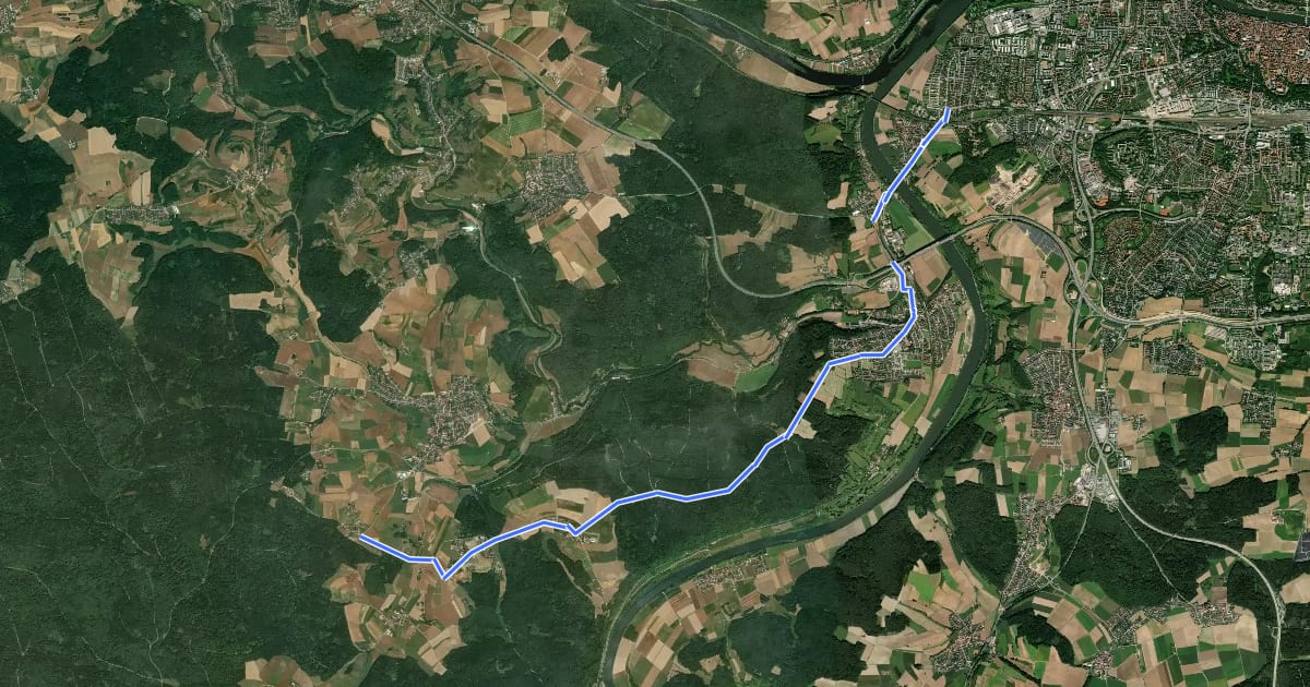 Маршрут W 02 Regensburg - Schneckenbach (Grünes Dreieck) на спутниковом снимке