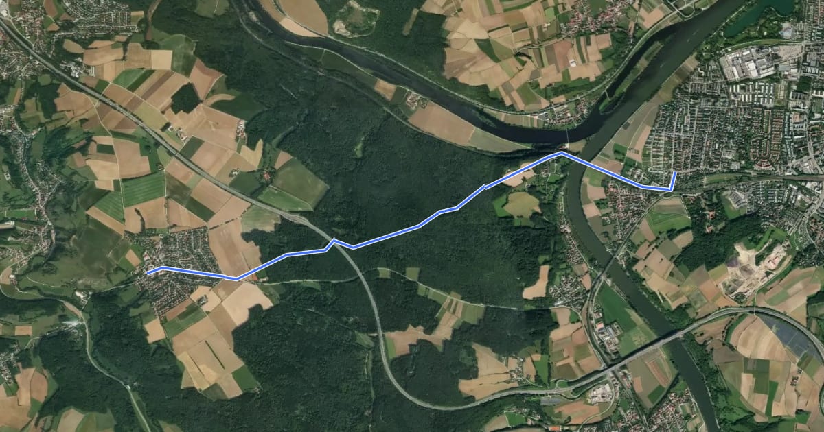 Маршрут W 06 Regensburg - Eilsbrunn (Rotes Dreieck) на спутниковом снимке