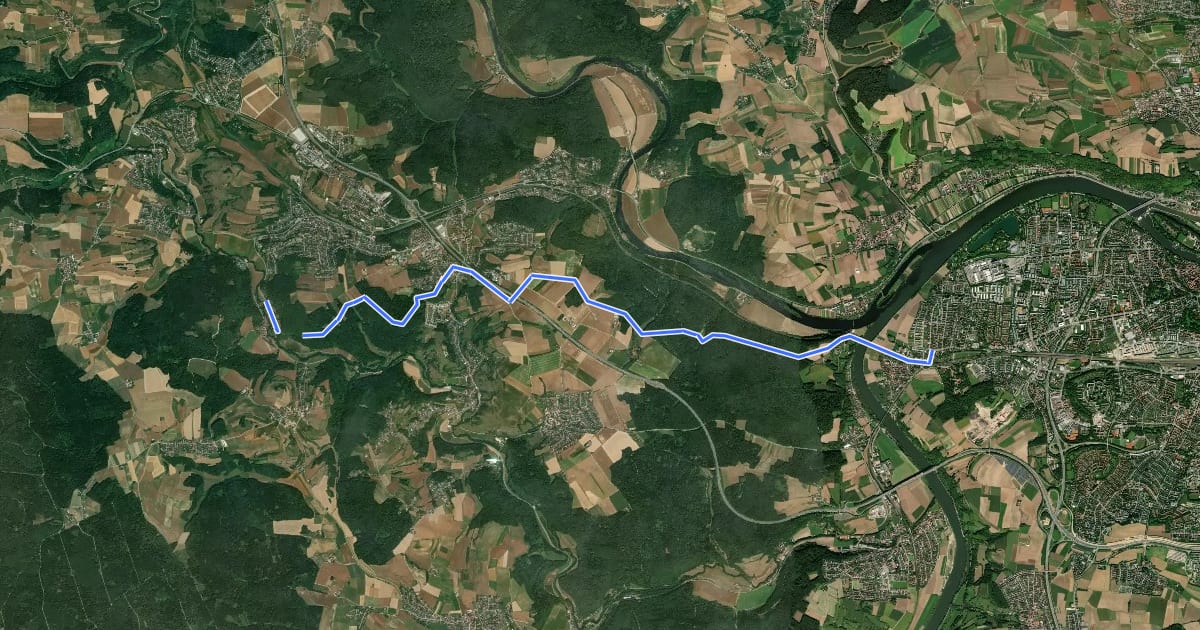 Маршрут W 07 Regensburg - Eichhofen (Blaues Dreieck) на спутниковом снимке