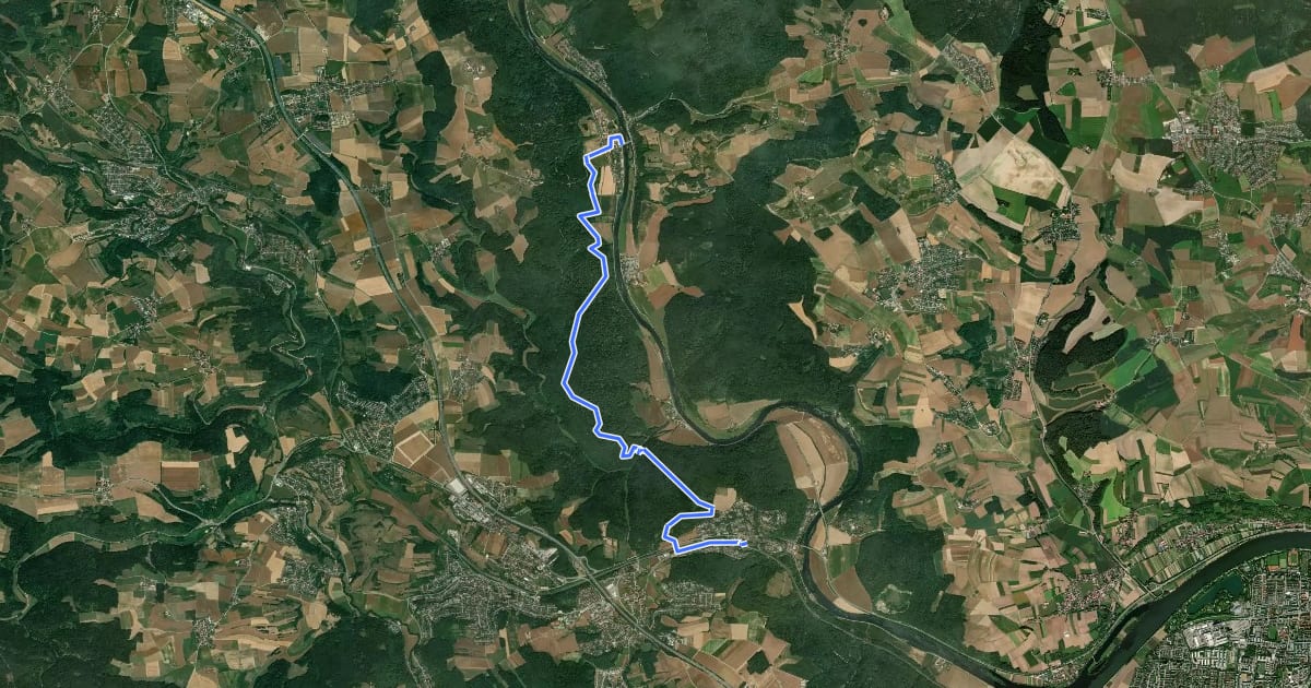 Маршрут W 23 Etterzhausen - Pielenhofen (Grünes Rechteck) на спутниковом снимке