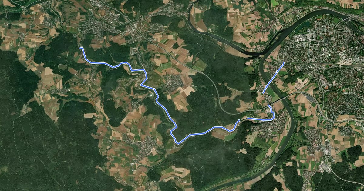 Маршрут W 24 Regensburg - Eichhofen (Rotes Dreieck) на спутниковом снимке