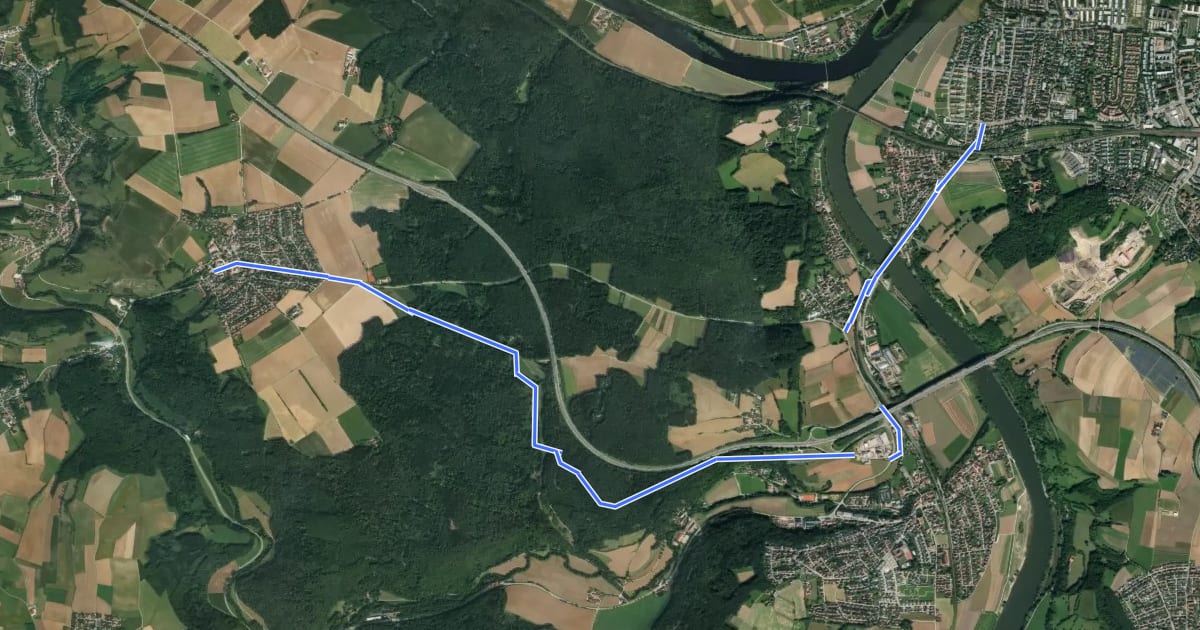 Маршрут W 27 Regensburg-Prüfening - Eilsbrunn (Rotes Rechteck) на спутниковом снимке