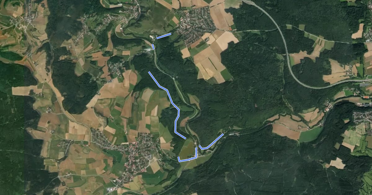 Маршрут W 38 Alling - Eilsbrunn (Blaues Rechteck) на спутниковом снимке