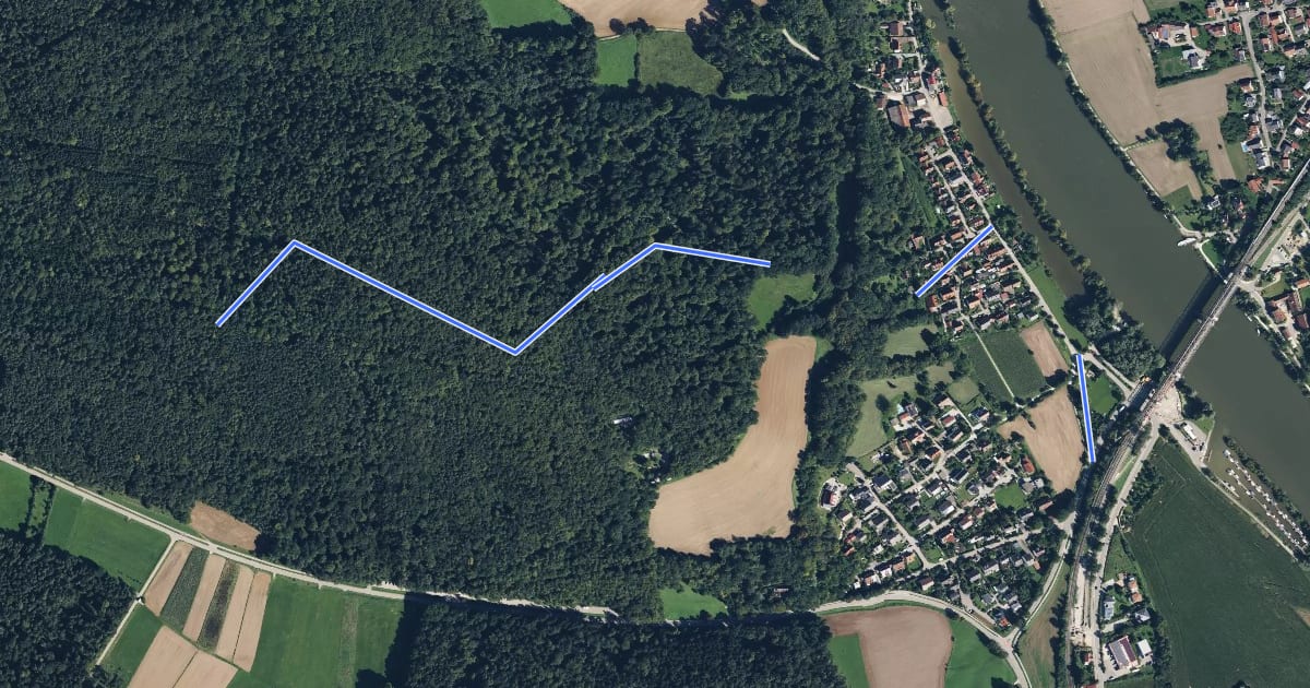Маршрут W 61 Riegling - Anschluss an W8 (Blaues Rechteck) на спутниковом снимке