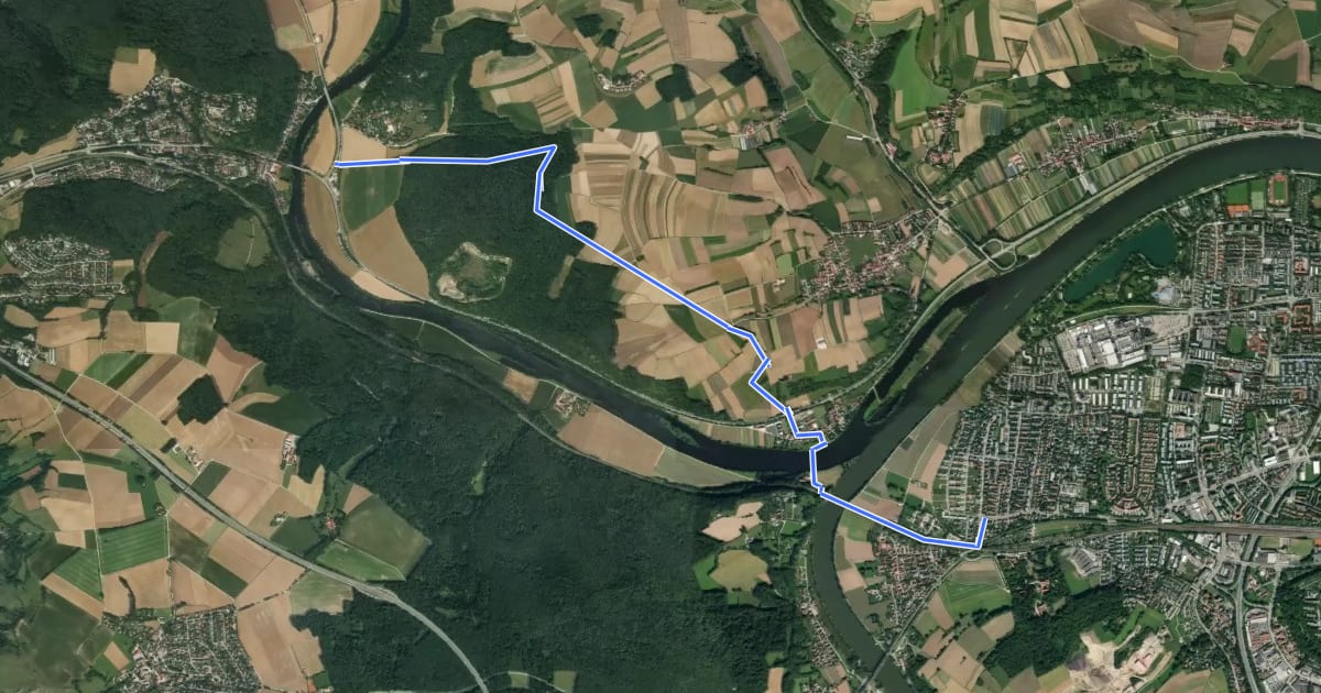 Маршрут W 67 Regensburg - Etterzhausen (Blaues Rechteck) на спутниковом снимке