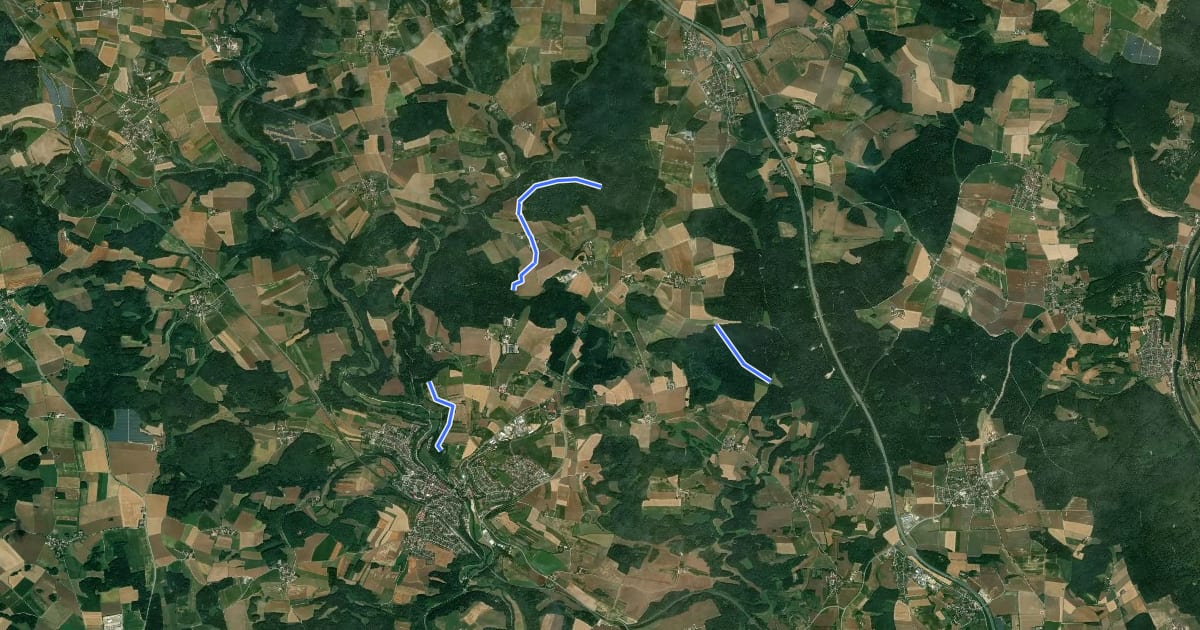 Маршрут W 70 Beratzhausen - Grasental (Blaues Rechteck) на спутниковом снимке