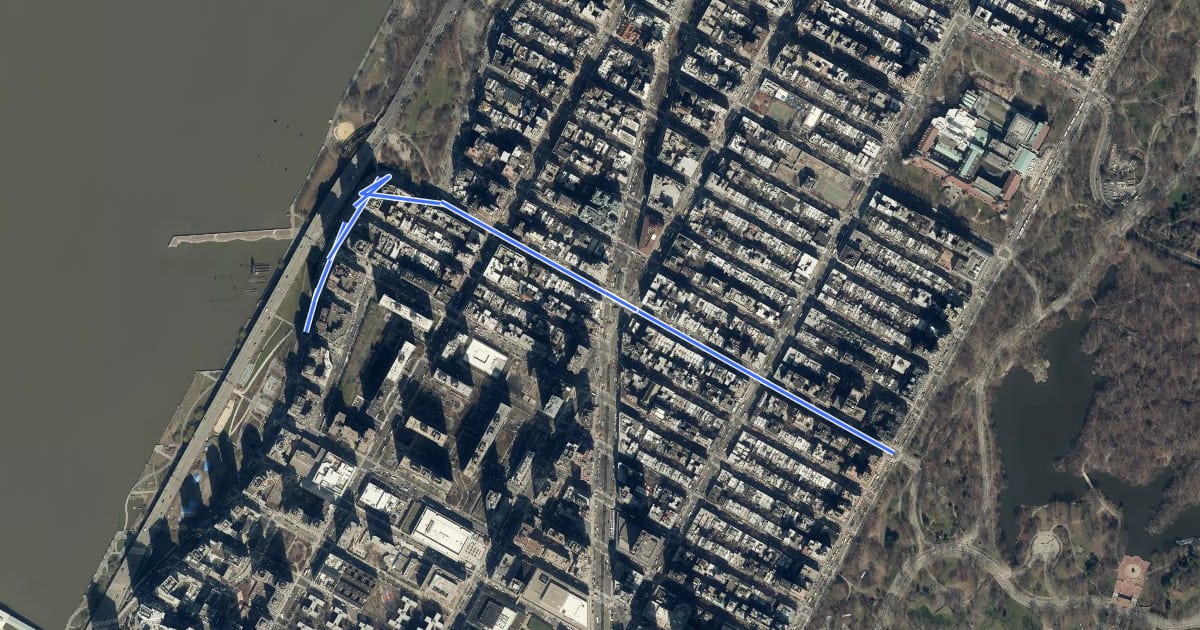 Маршрут W 72nd St & Riverside Dr на спутниковом снимке