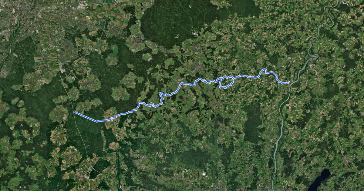 Маршрут Würmsee-Inntal-Weitwanderweg (weiß auf gelb) на спутниковом снимке