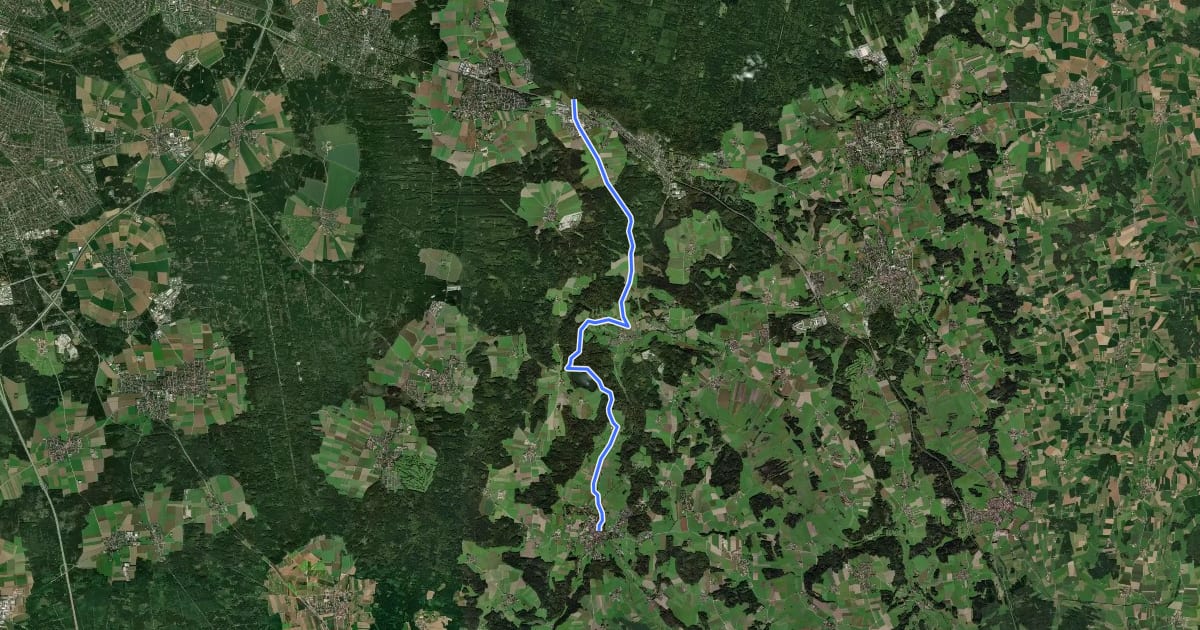 Маршрут Würmsee-Inntal-Weitwanderweg (weiß auf rot) на спутниковом снимке