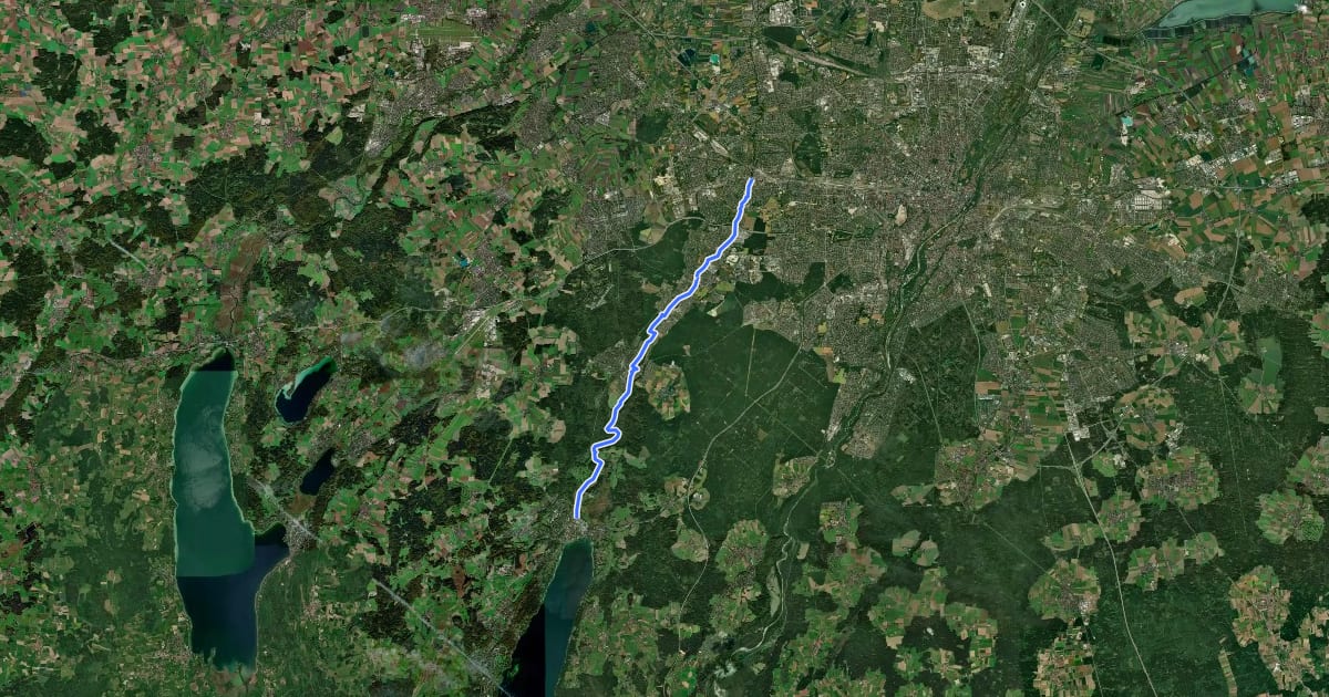 Маршрут Würmtalradweg на спутниковом снимке