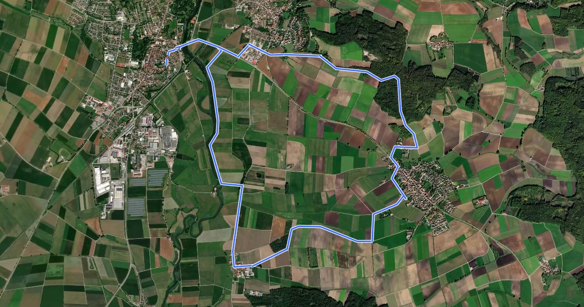 Маршрут Wörnitztal-Riesrandweg на спутниковом снимке