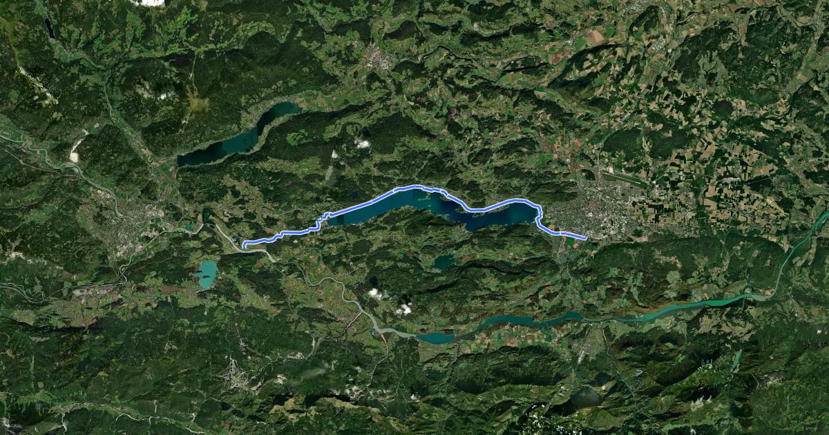 Маршрут Wörthersee Radweg на спутниковом снимке