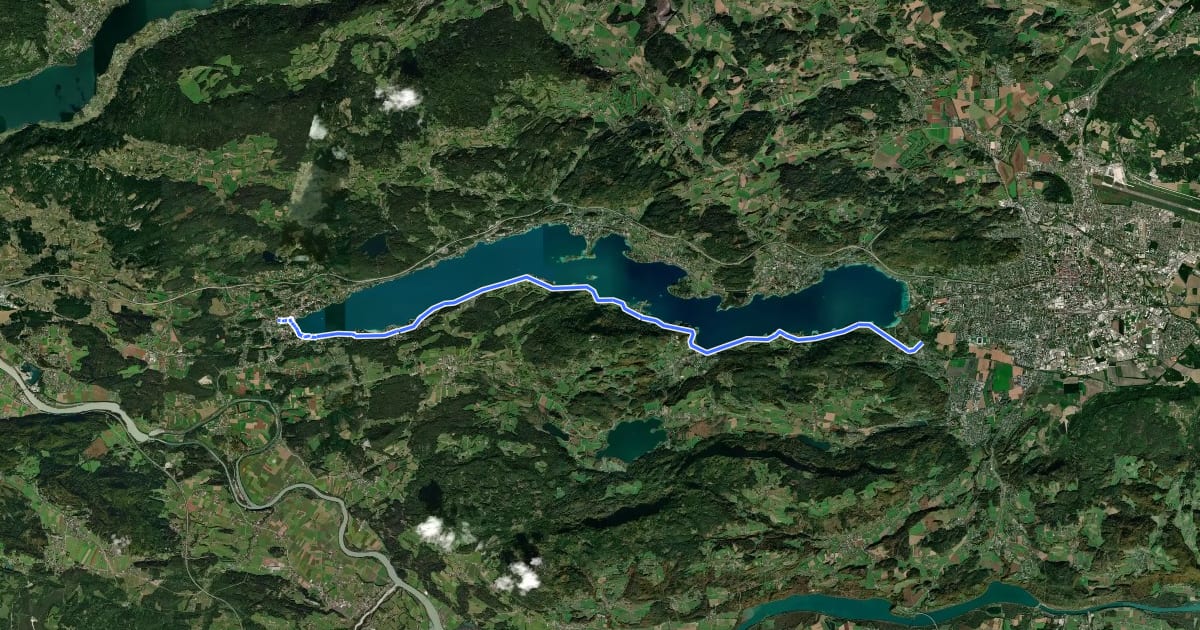 Маршрут Wörthersee-Südufer-Radweg на спутниковом снимке