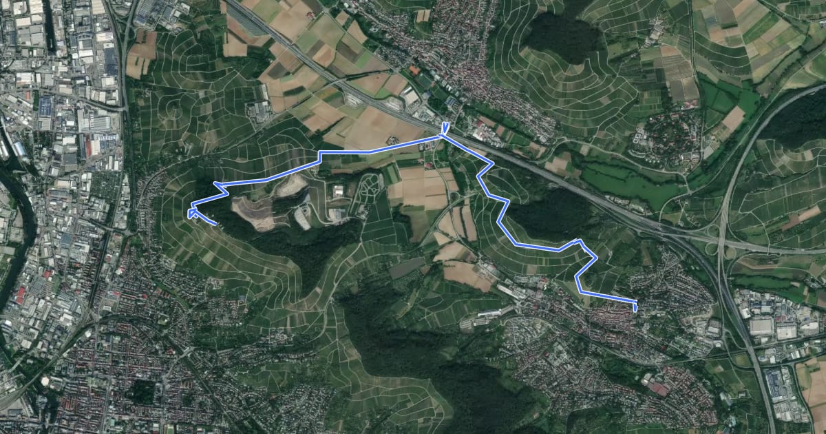 Маршрут Württ. Weinwanderweg (Weinsberg - Heibronn) на спутниковом снимке