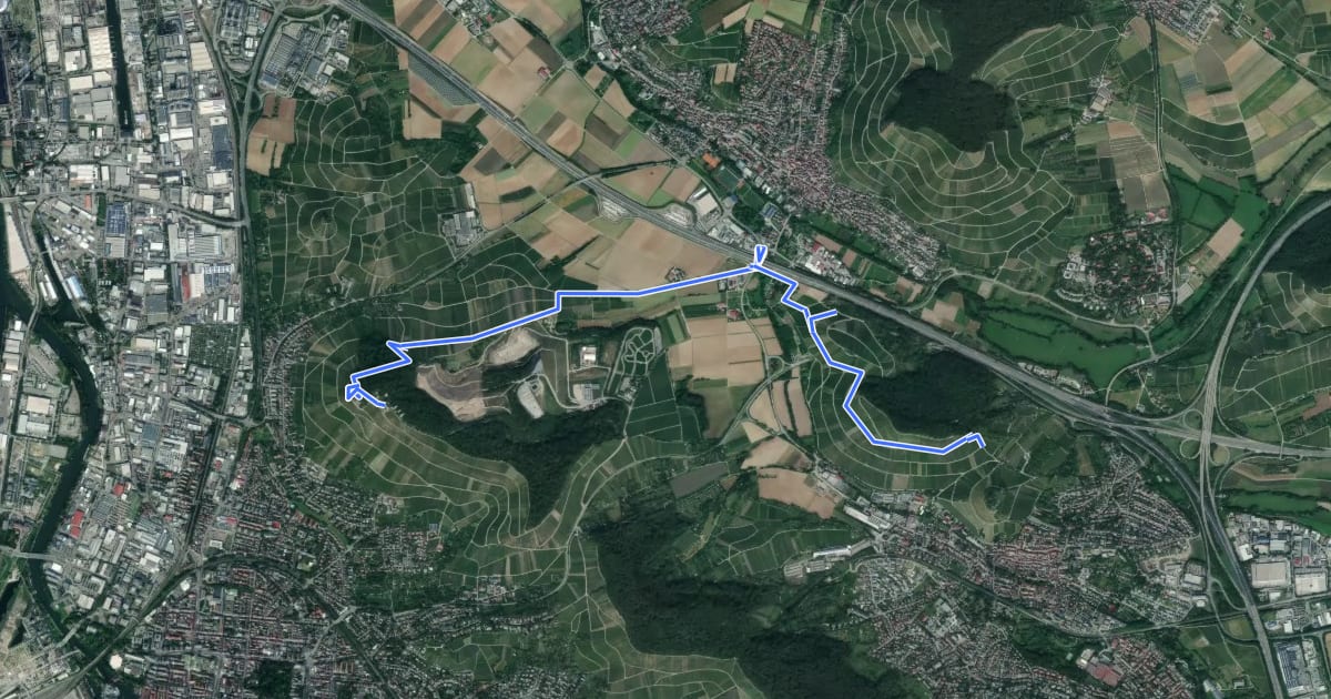 Маршрут Württemberger Wein Wanderweg на спутниковом снимке