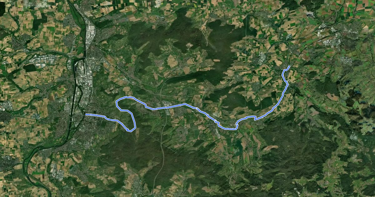 Маршрут Württemberger Weinradweg Etappe 3: Bretzfeld - Heilbronn на спутниковом снимке