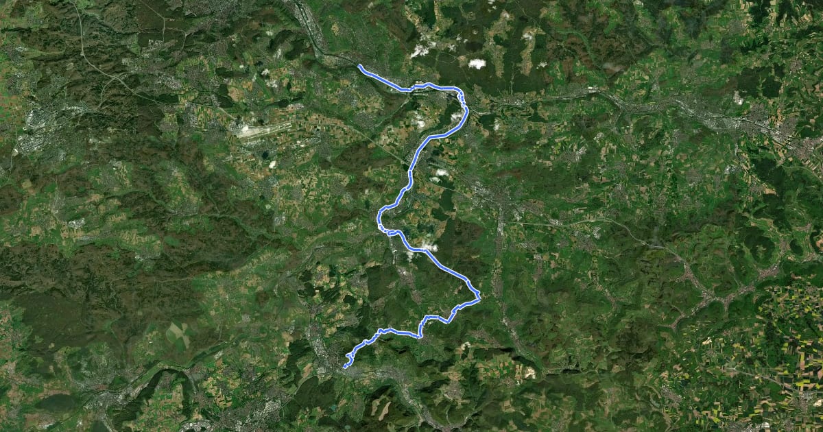 Маршрут Württemberger Weinradweg Etappe 6: Esslingen - Metzingen на спутниковом снимке