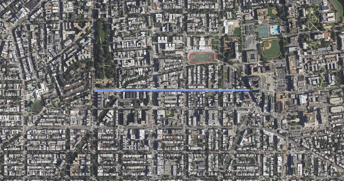 Маршрут W Street Northwest на спутниковом снимке