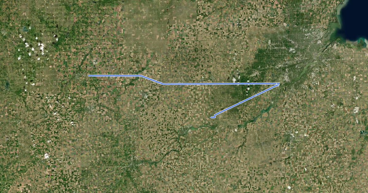 Маршрут Wabash Cannonball Trail на спутниковом снимке