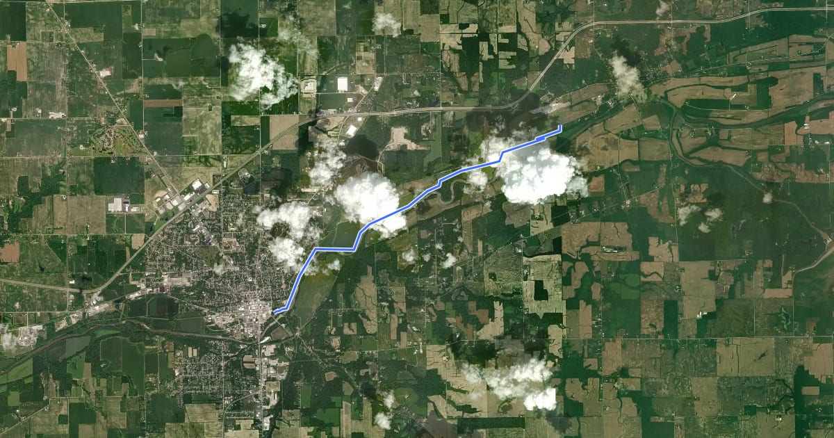 Маршрут Wabash River Trail на спутниковом снимке
