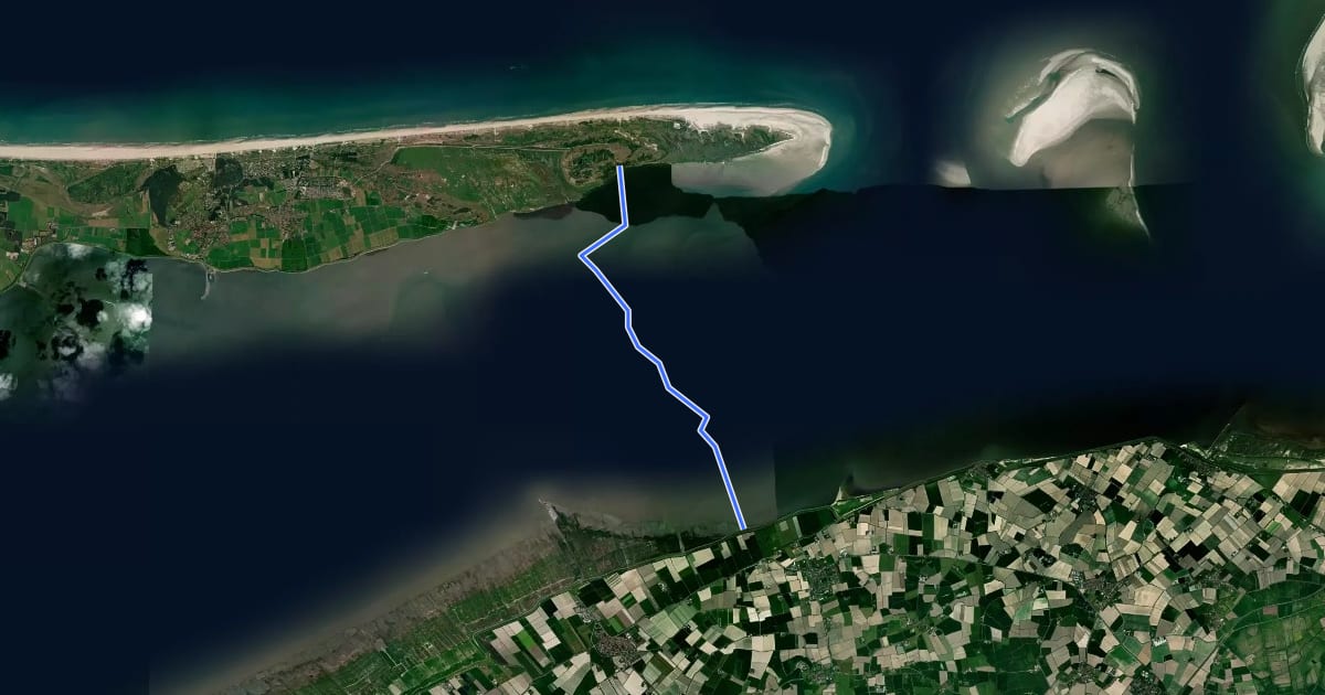 Маршрут Wadlooproute Holwerd - Ameland (Oerd Blinkert) на спутниковом снимке