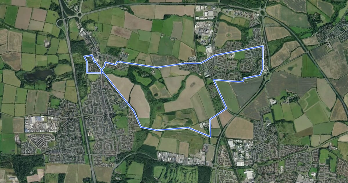Маршрут Waggonways Cycle Route A - Seaton Burn на спутниковом снимке