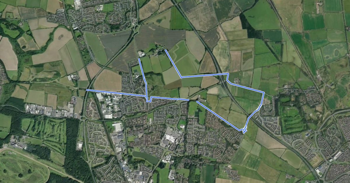 Маршрут Waggonways Cycle Route B - Burradon and Killingworth на спутниковом снимке